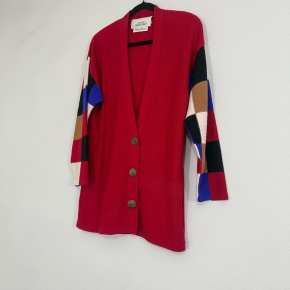 Vintage 80’s Steve Fabrikant Neiman Marcus Wool Color-block Sweater Cardigan - Picture 5 of 10